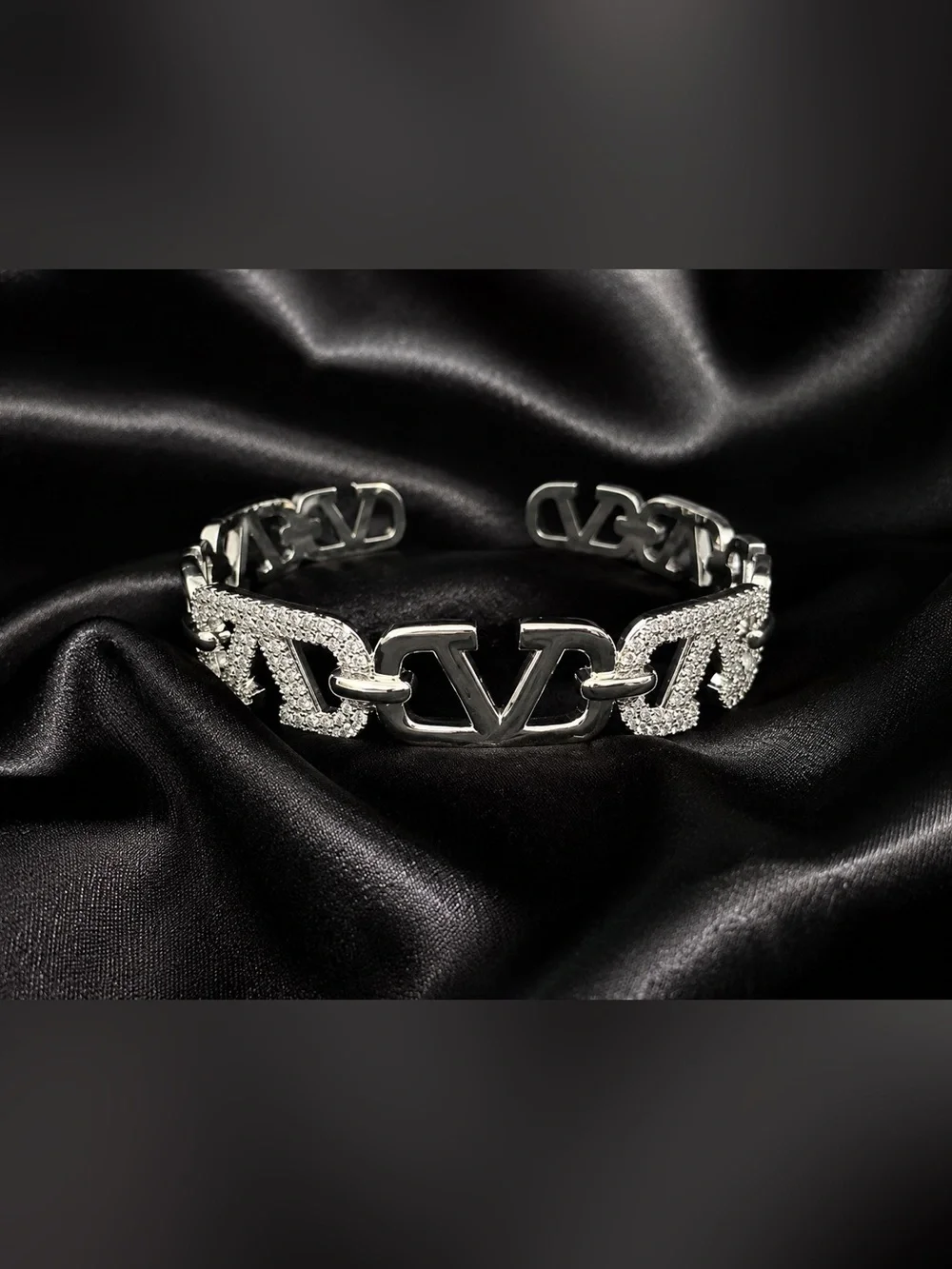 Silver Logo Link Bracelet with Crystal Accents